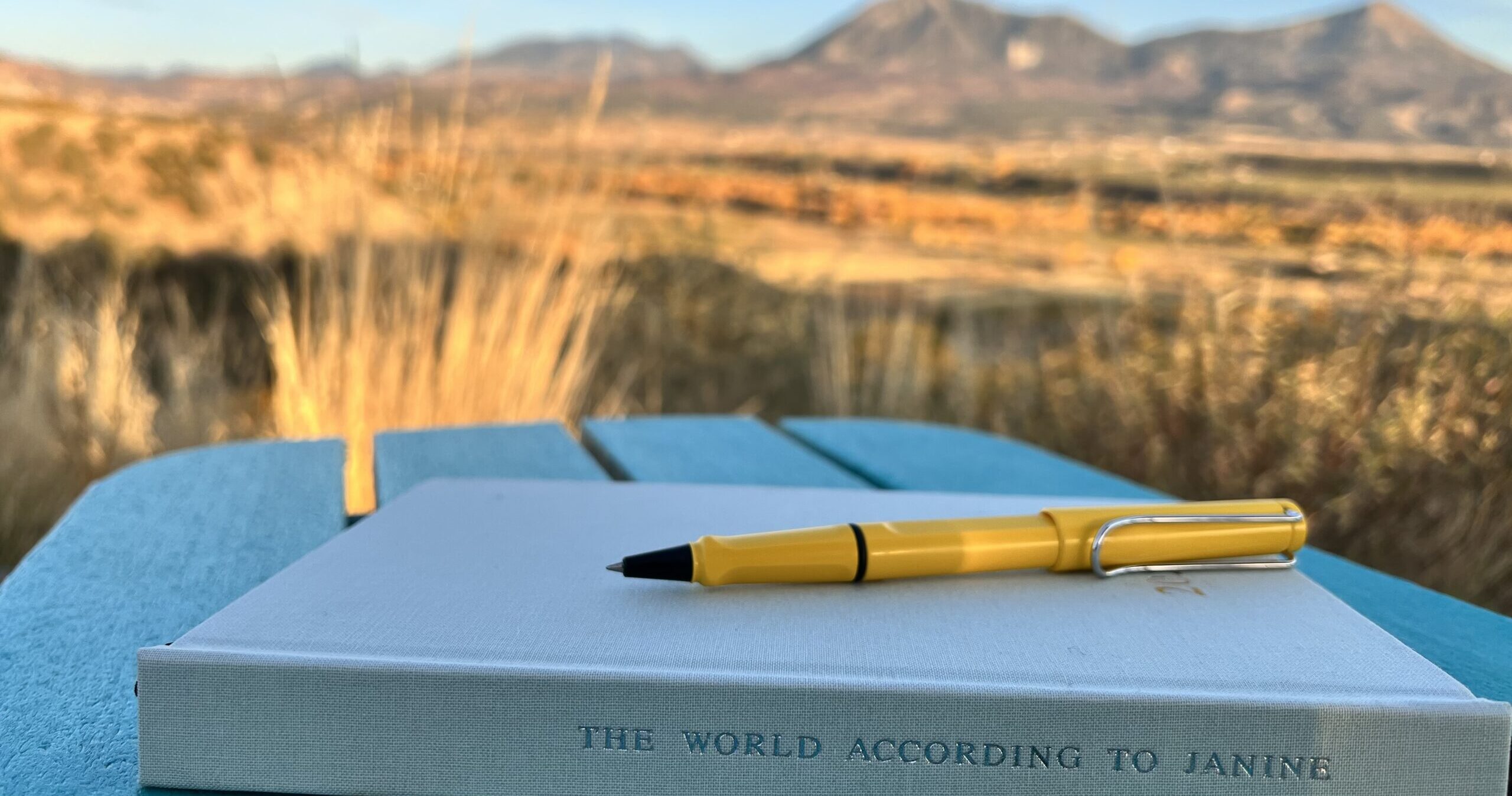 Image of West Elks Mountains with a journal and a pen